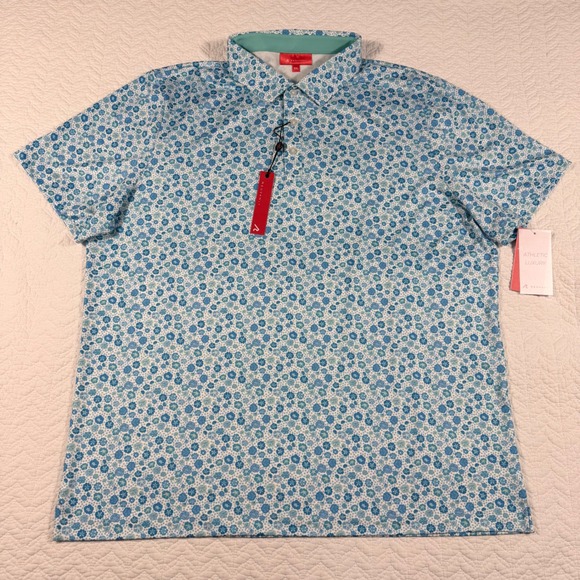 NWT REDVANLY Mens XXL Golf Polo Shirt Beech Polo Malibu Blue Floral PUREpoly - Picture 3 of 12